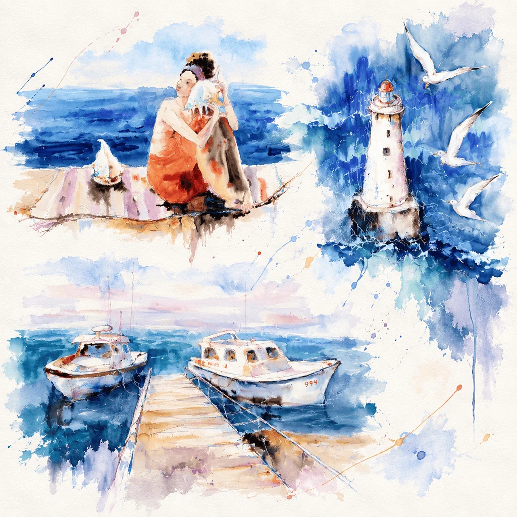 Sea-Inspired Watercolor Surrealism — collection by Olga Sova